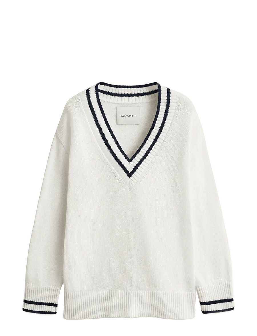Gant - CONTRAST COTTON V-NECK - megztiniai - eggshell - 1
