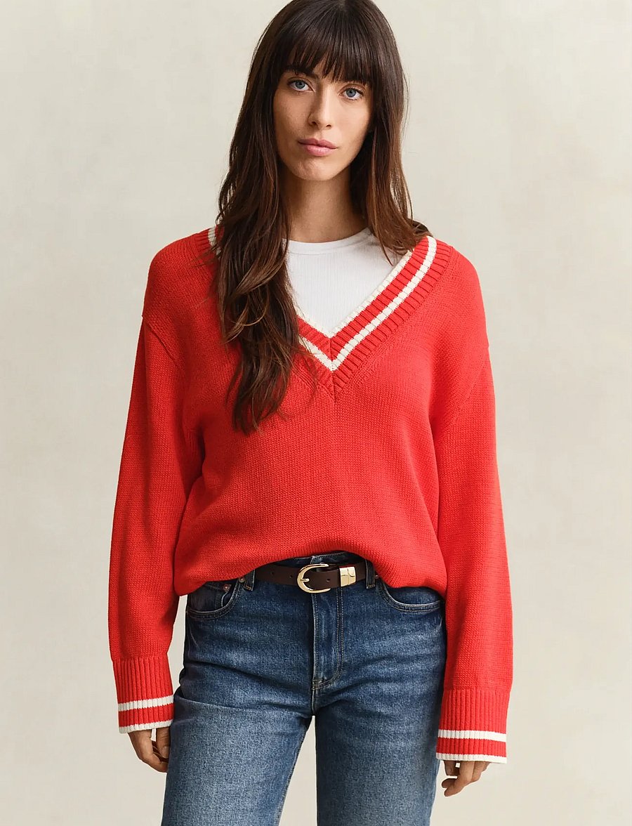 Gant - CONTRAST COTTON V-NECK - pullover - perfect red - 0
