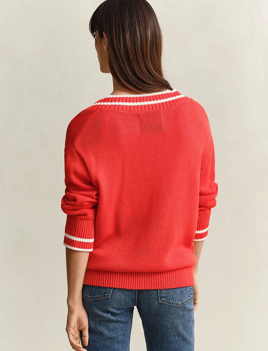 Gant - CONTRAST COTTON V-NECK - pullover - perfect red - 2