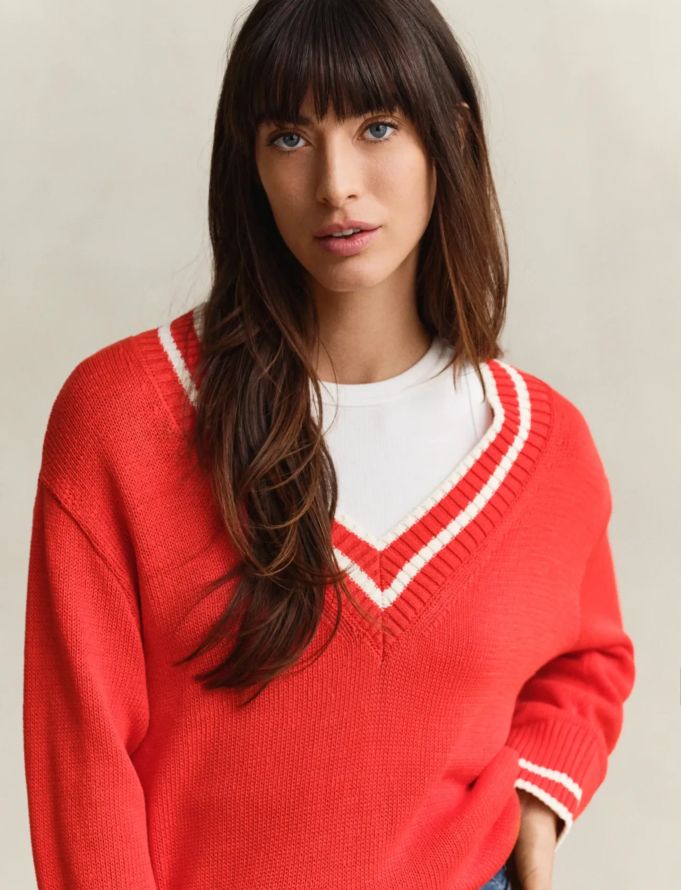 Gant - CONTRAST COTTON V-NECK - striktrøjer - perfect red - 3