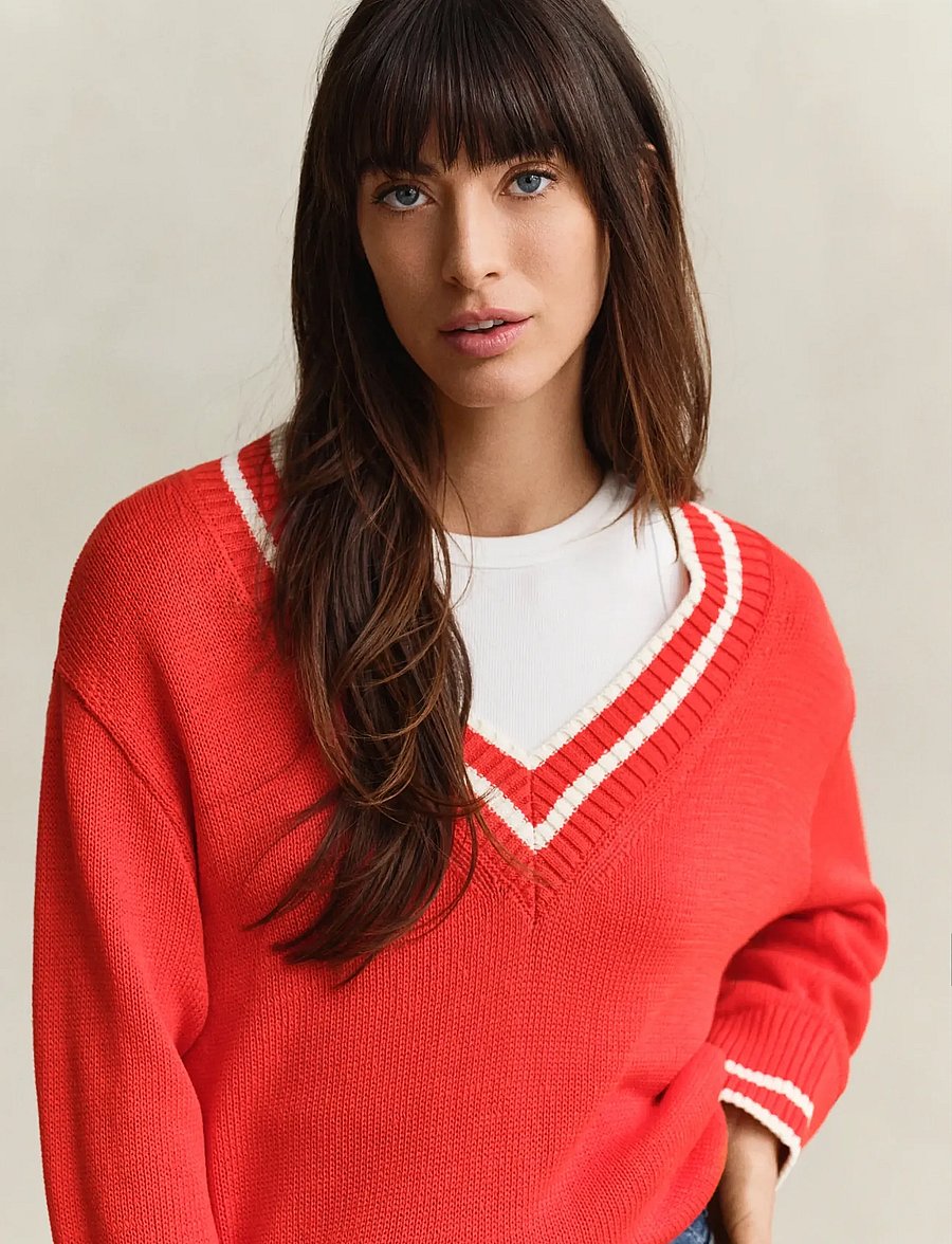 Gant - CONTRAST COTTON V-NECK - pullover - perfect red - 3