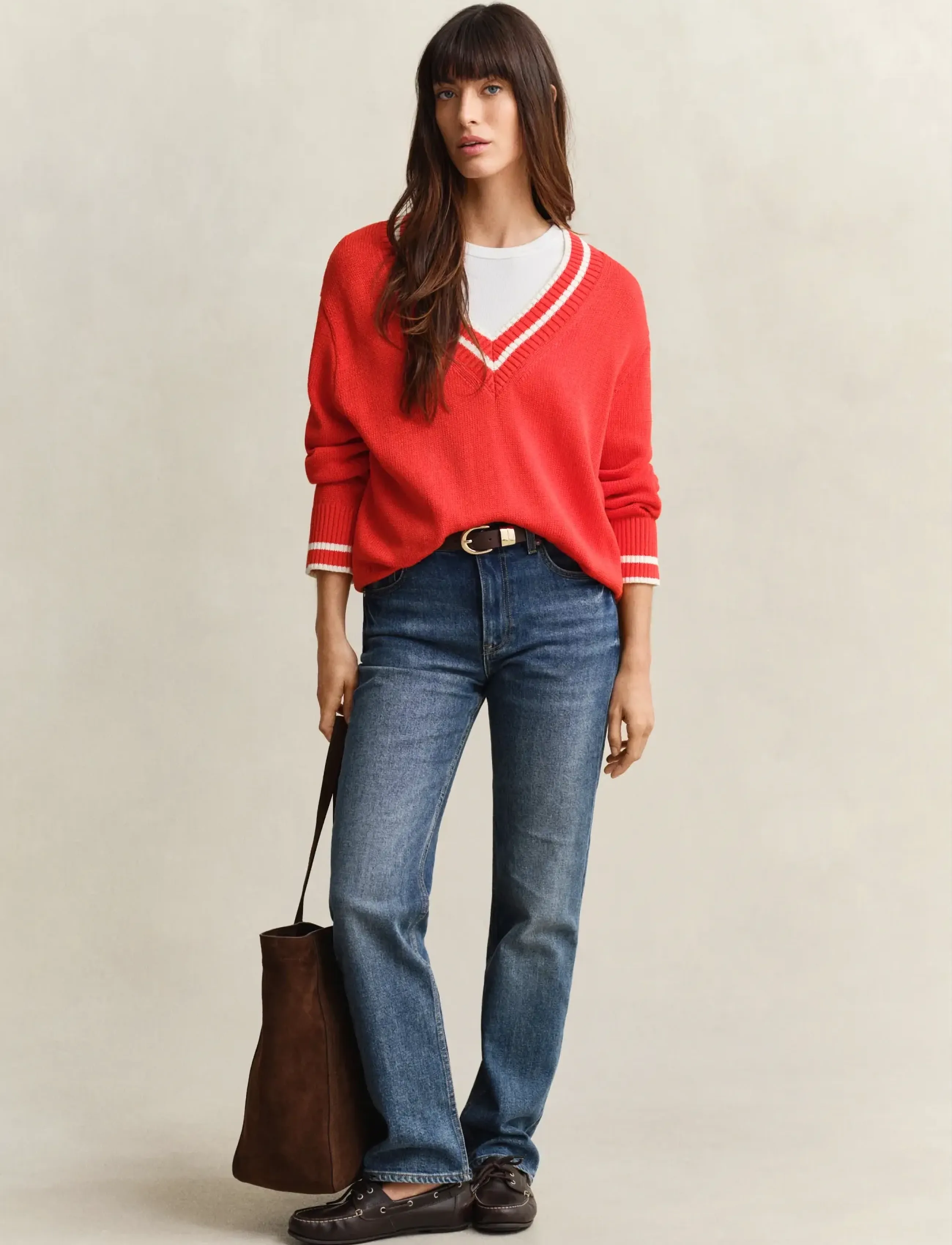 Gant - CONTRAST COTTON V-NECK - striktrøjer - perfect red - 4
