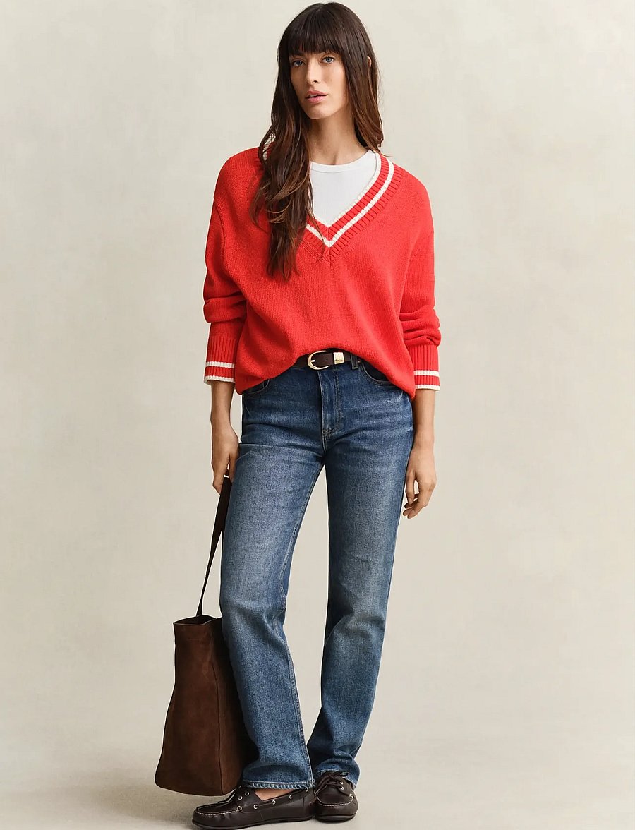 Gant - CONTRAST COTTON V-NECK - pullover - perfect red - 4