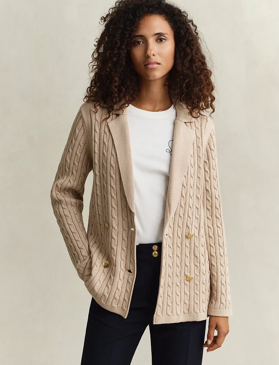 Gant - CABLE KNIT CLUB BLAZER - oat beige - 0