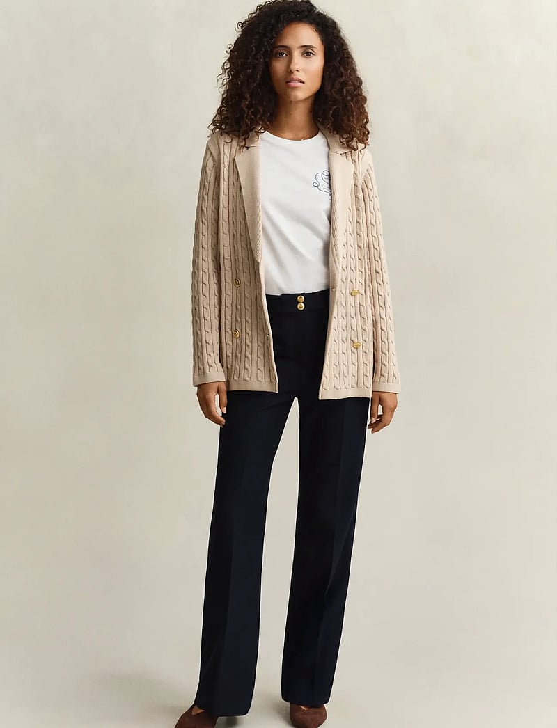 GANT - CABLE KNIT CLUB BLAZER - dubbelknäppta kavajer - oat beige - 4