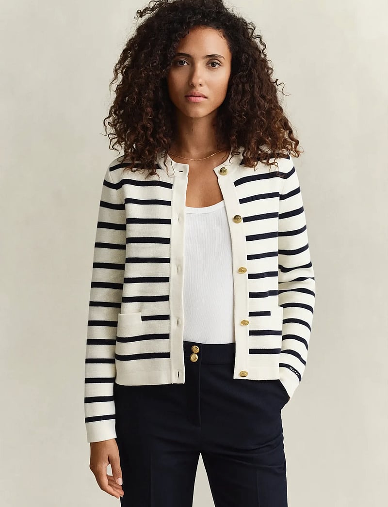 GANT - COTTON KNIT JACKET - koftor - cream - 0