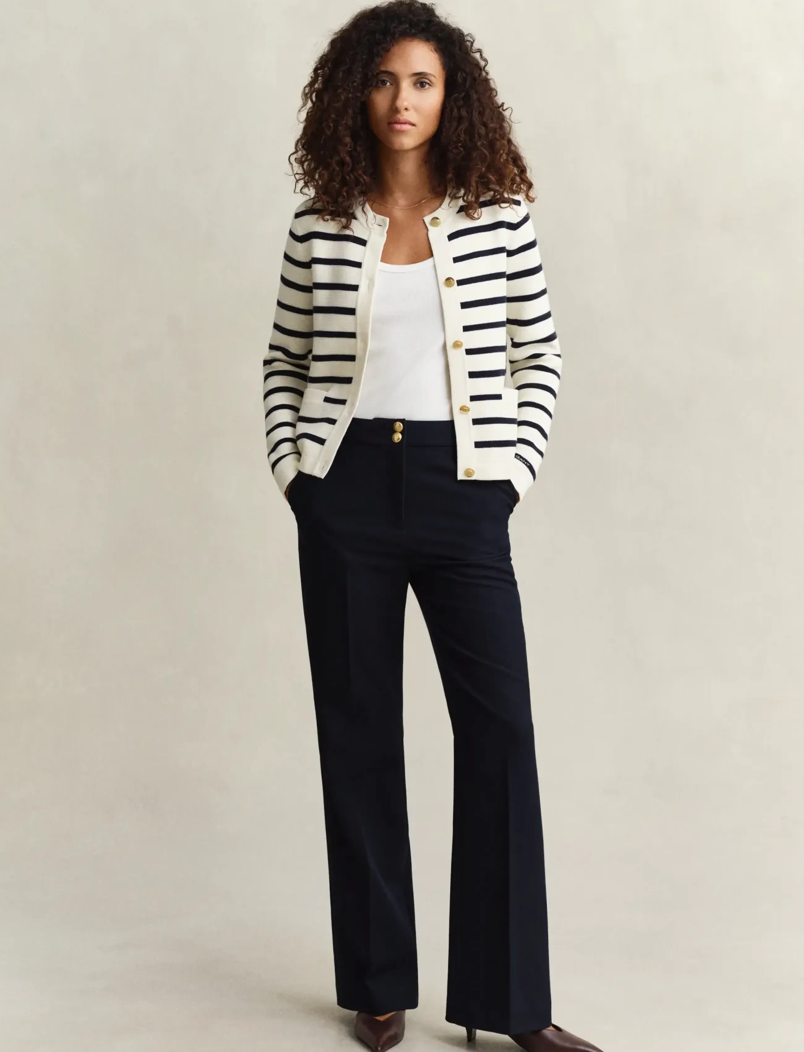 Gant - COTTON KNIT JACKET - cardigans - cream - 4