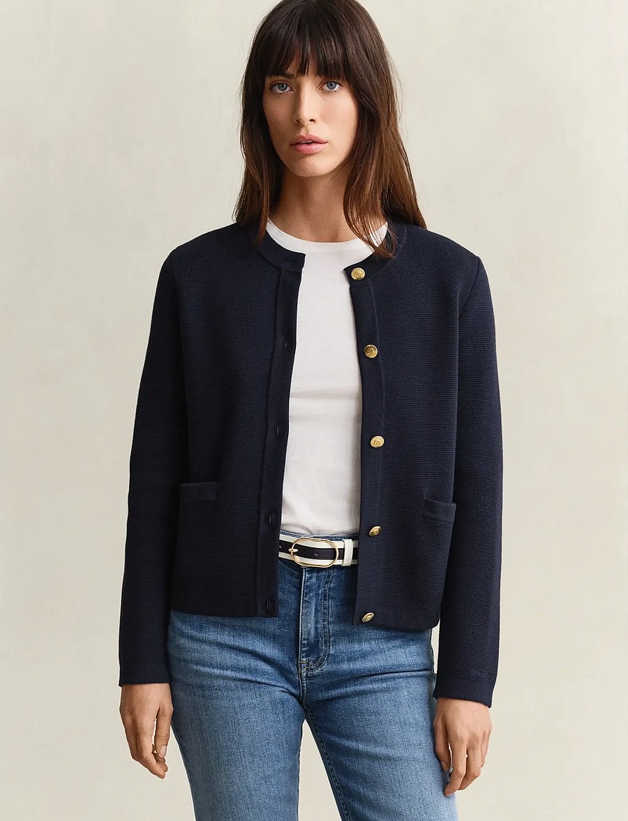 Gant - COTTON KNIT JACKET - koftor - evening blue - 0