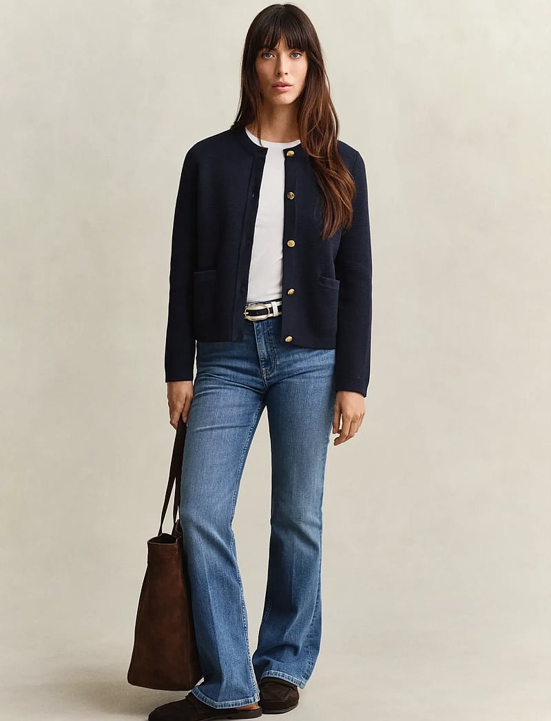 GANT - COTTON KNIT JACKET - koftor - evening blue - 4