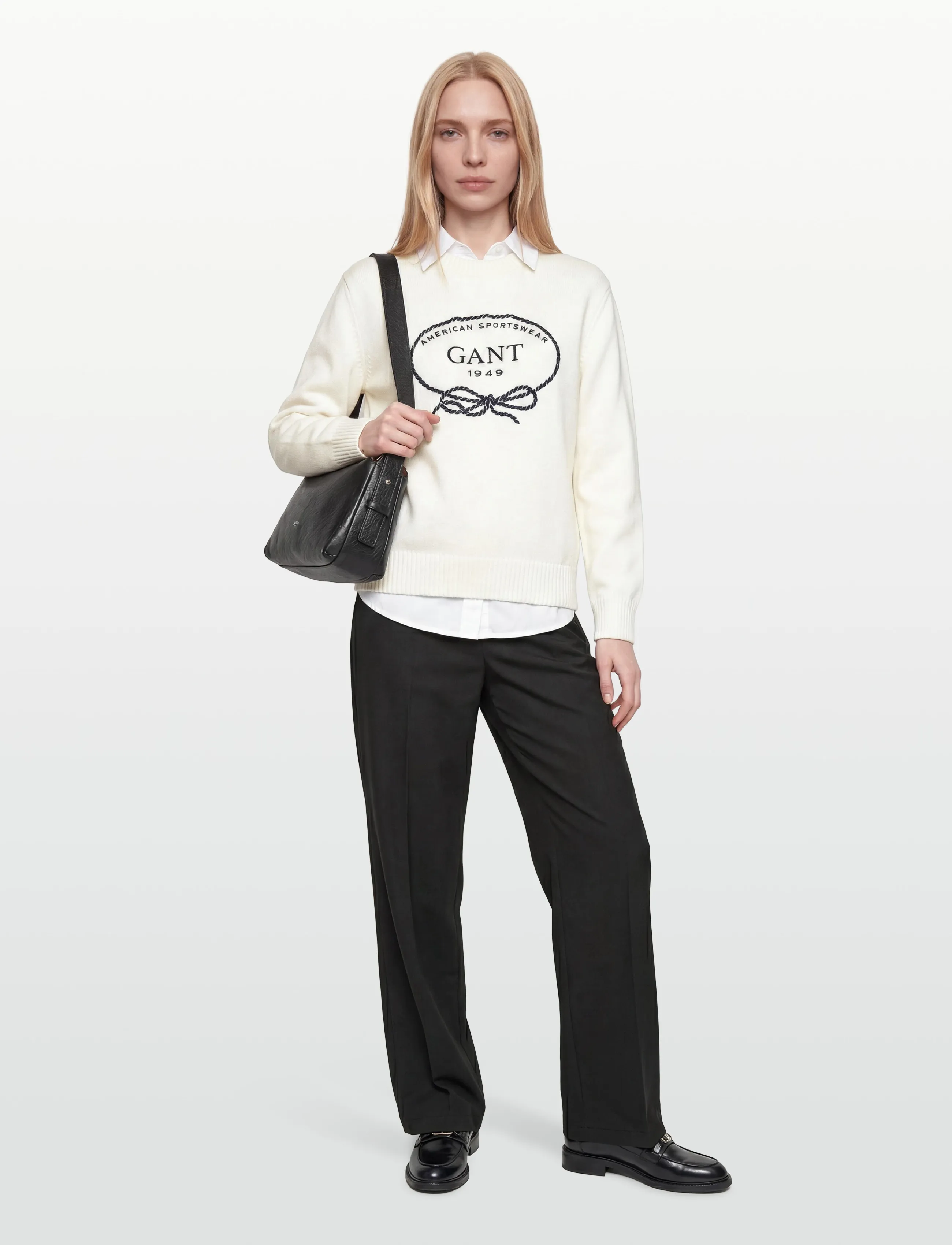 Gant Graphic Cotton C-Neck, XL, Cream, Strik > Trøjer, Dame