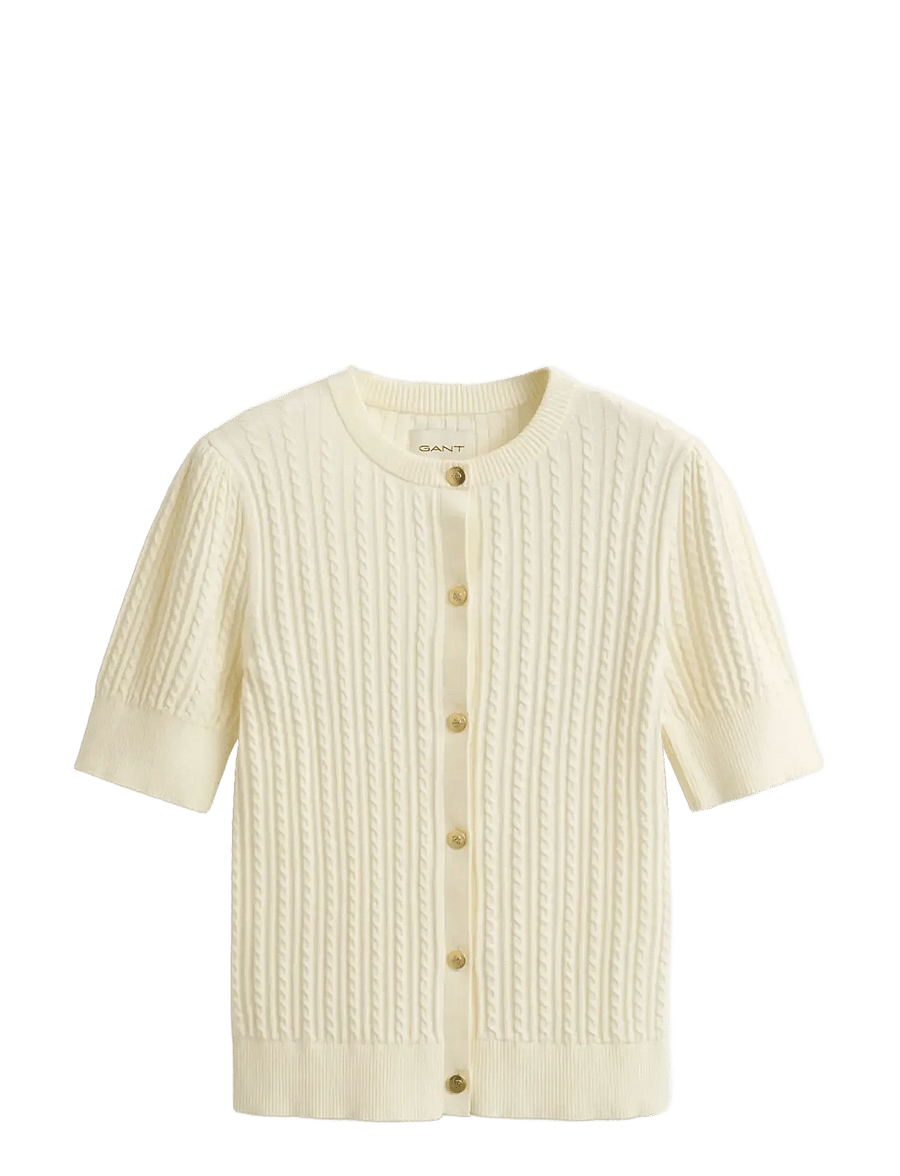 Gant - COTTON CABLE SS CARDIGAN - gilets - cream - 1