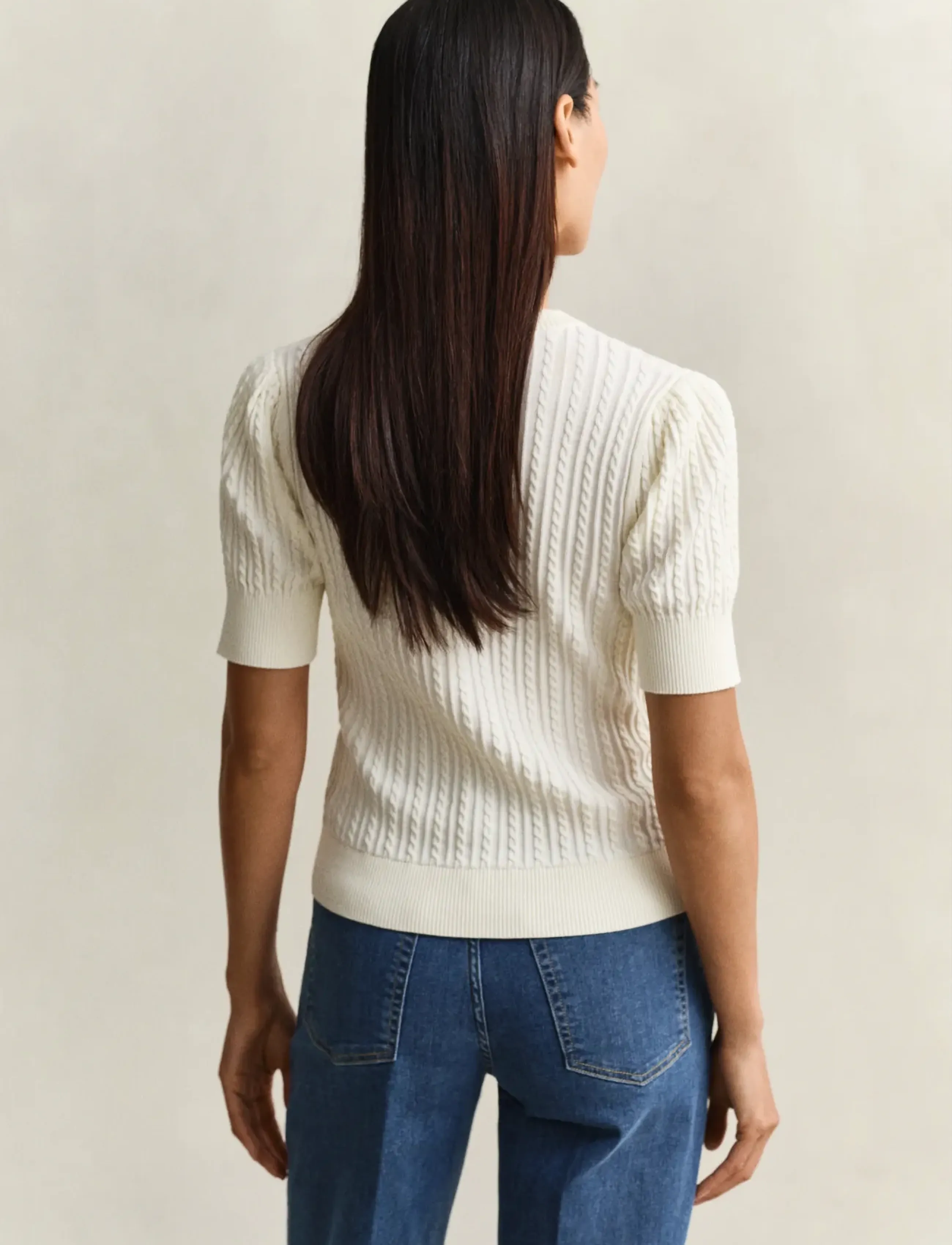 Gant - COTTON CABLE SS CARDIGAN - gilets - cream - 2
