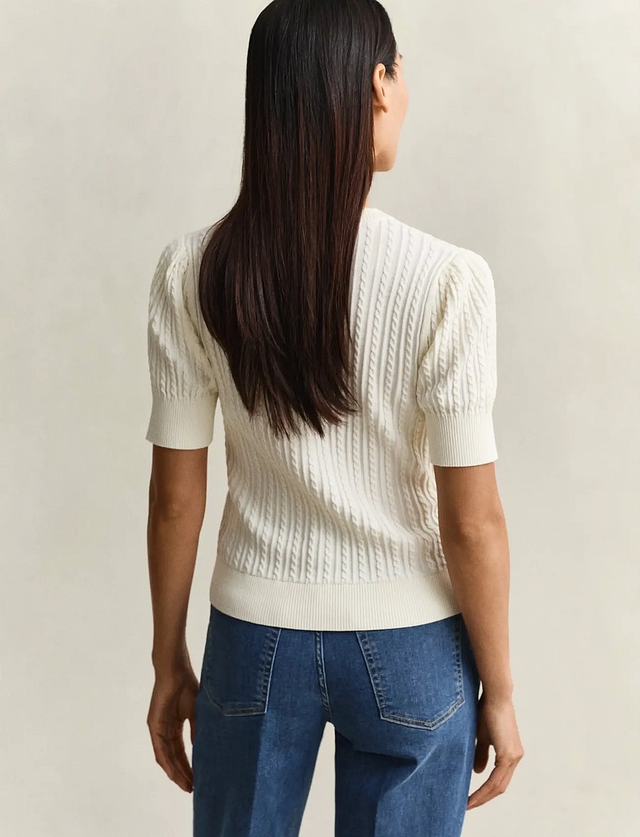 Gant - COTTON CABLE SS CARDIGAN - gilets - cream - 2