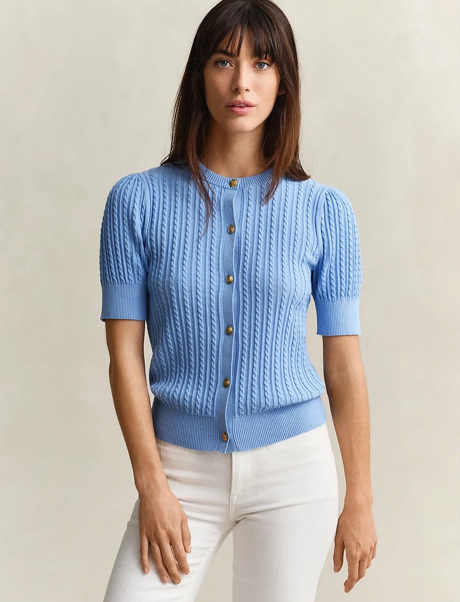 Gant - COTTON CABLE SS CARDIGAN - kardiganid - hydrangea blue - 0