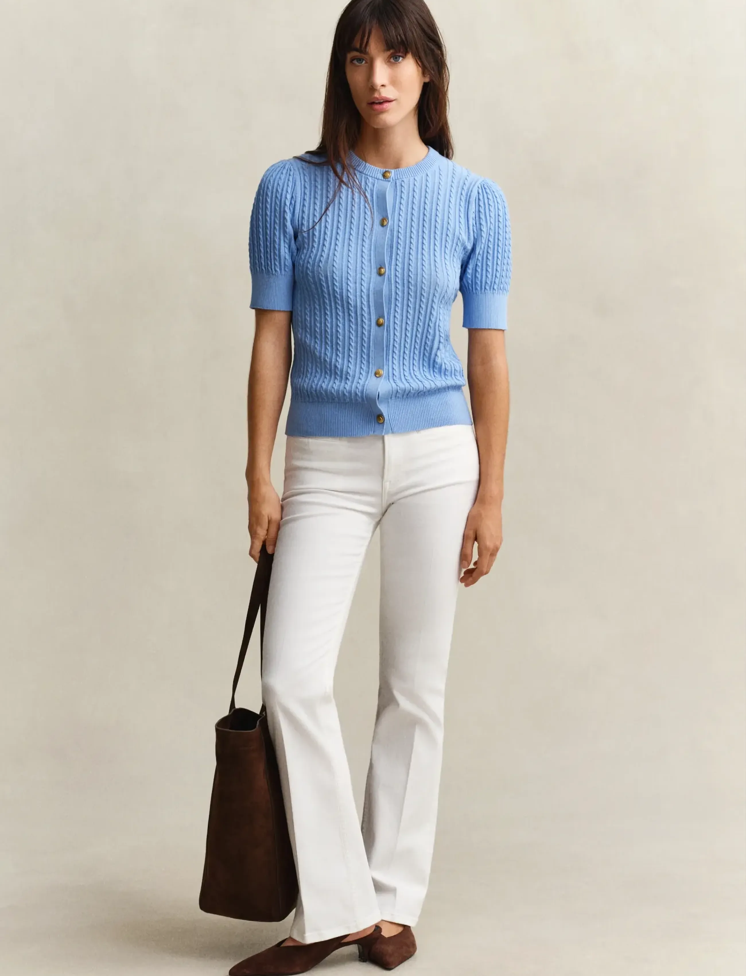 Gant - COTTON CABLE SS CARDIGAN - cardigans - hydrangea blue - 4
