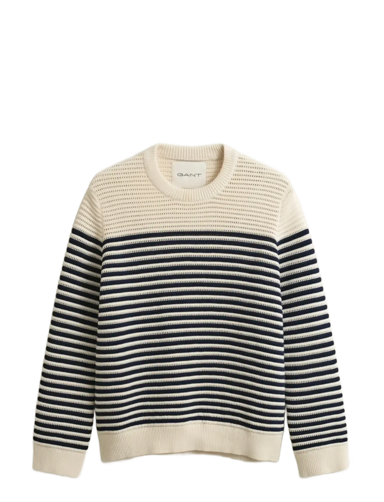 GANT Textured Gestreift C-Neck Cream - M - Damen