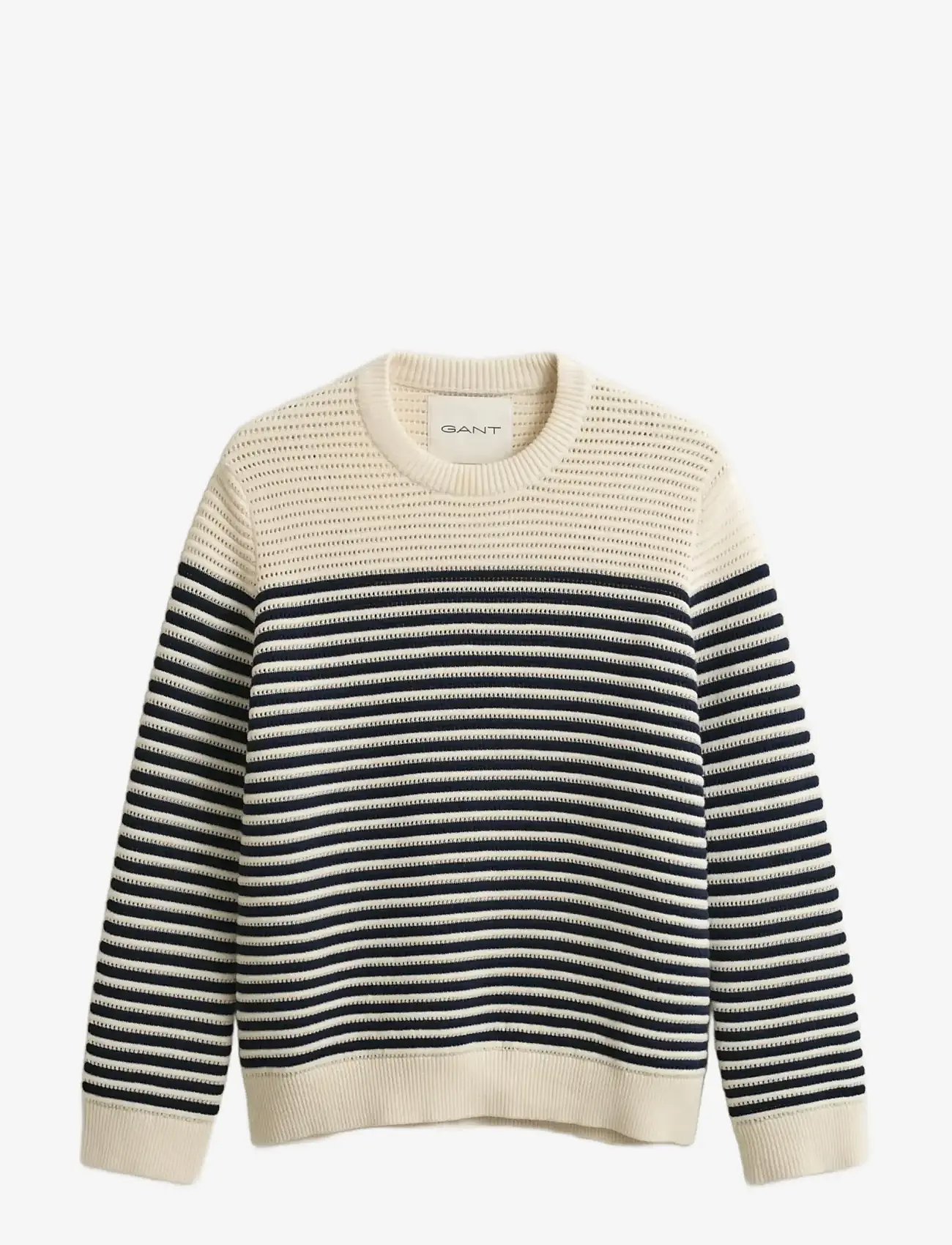 GANT - TEXTURED STRIPED C-NECK - pullover - cream - 1
