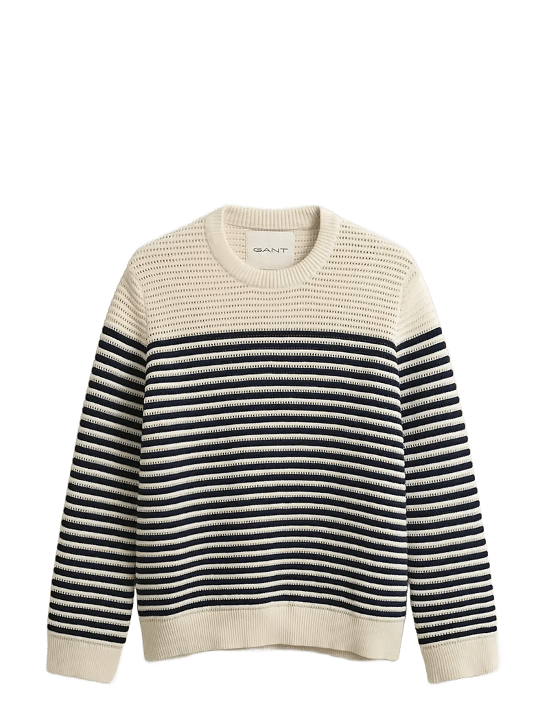 GANT - TEXTURED STRIPED C-NECK - pullover - cream - 1