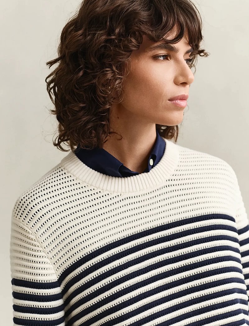 GANT - TEXTURED STRIPED C-NECK - pullover - cream - 3