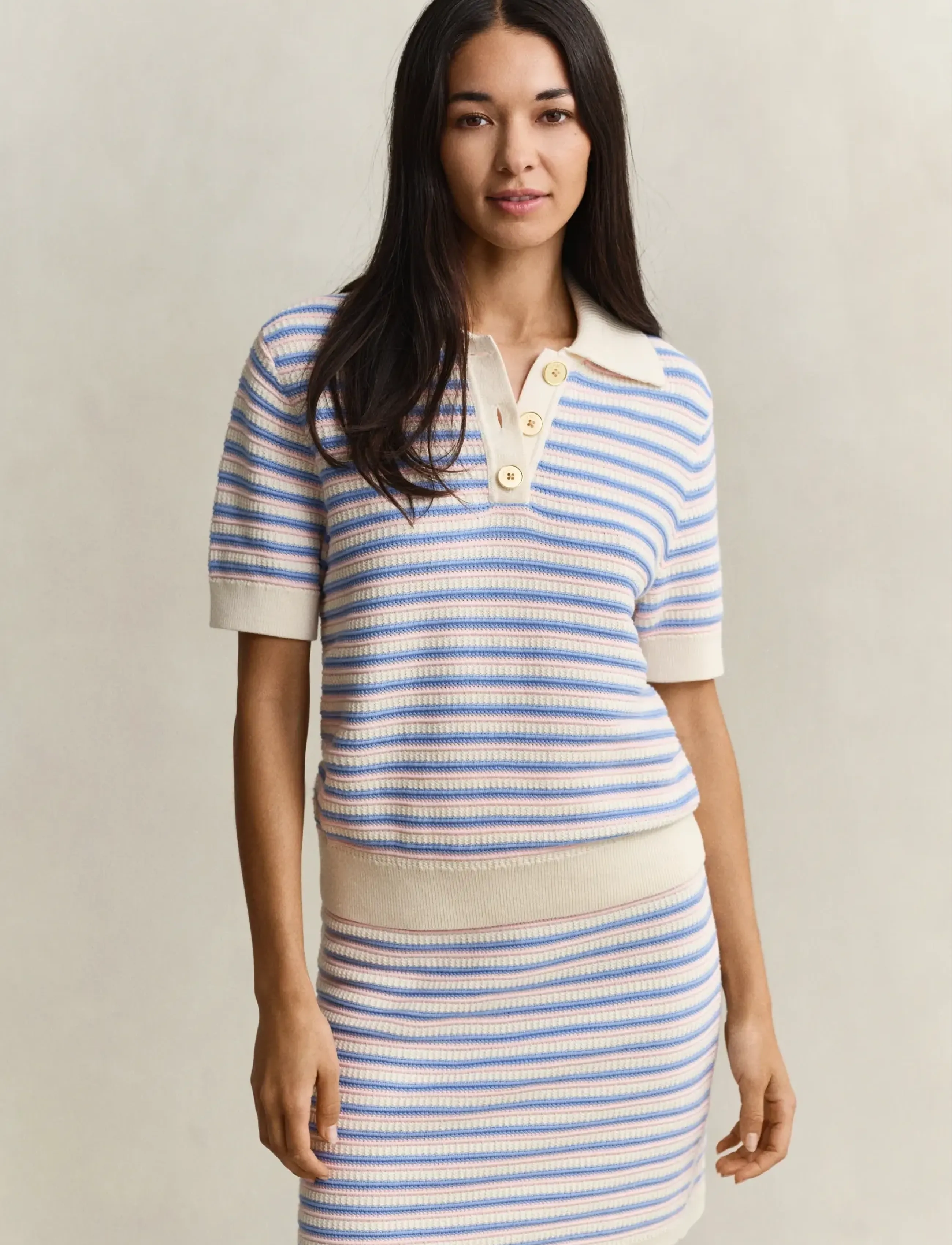 GANT TEXTURED MULTISTRIPE RUGGER - Pikeepaidat - CREAM / multi