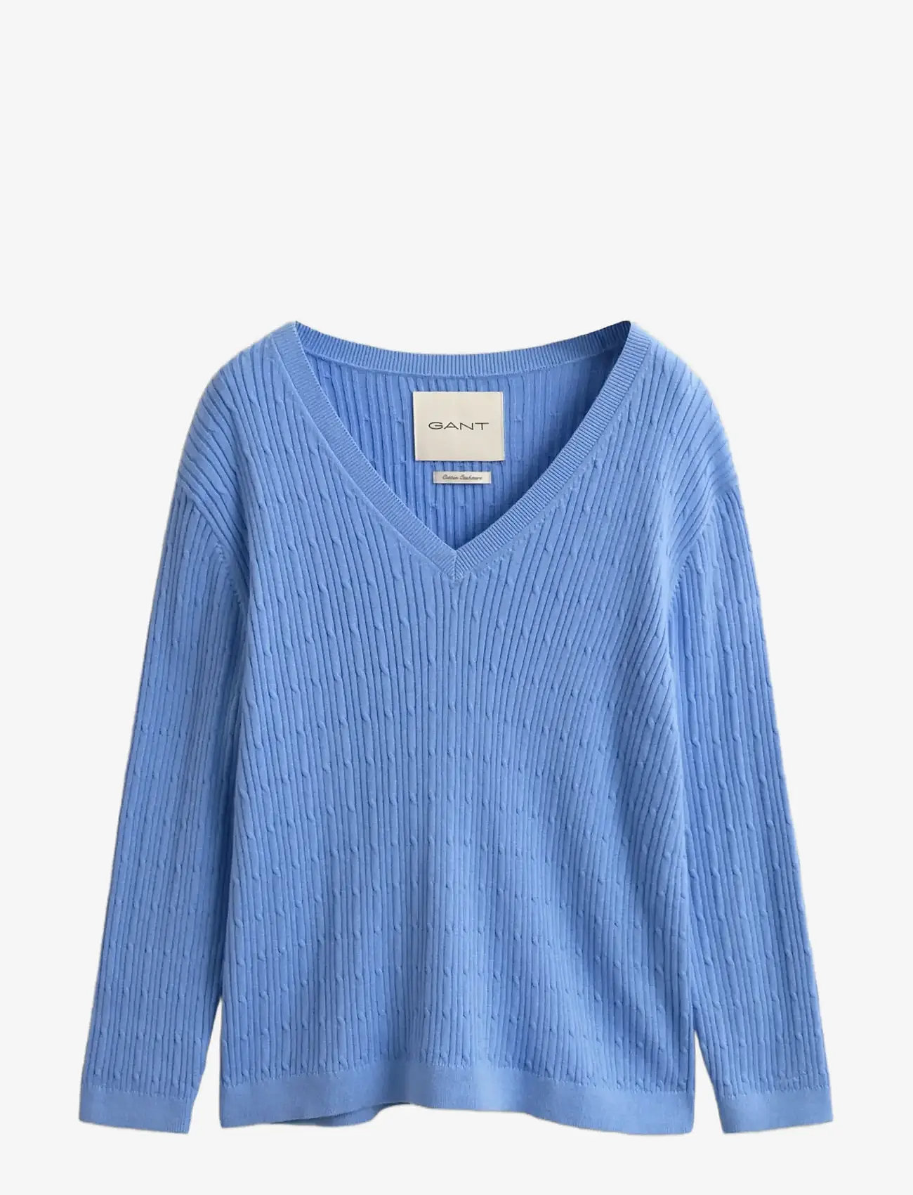 Gant - CABLE KNIT V-NECK - cashmere - hydrangea blue - 1