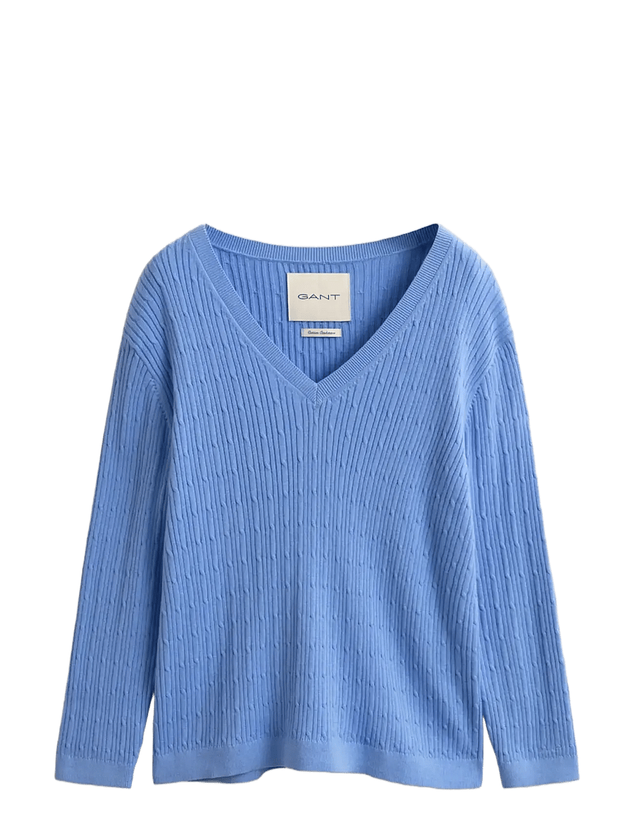Gant - CABLE KNIT V-NECK - kaschmir - hydrangea blue - 1