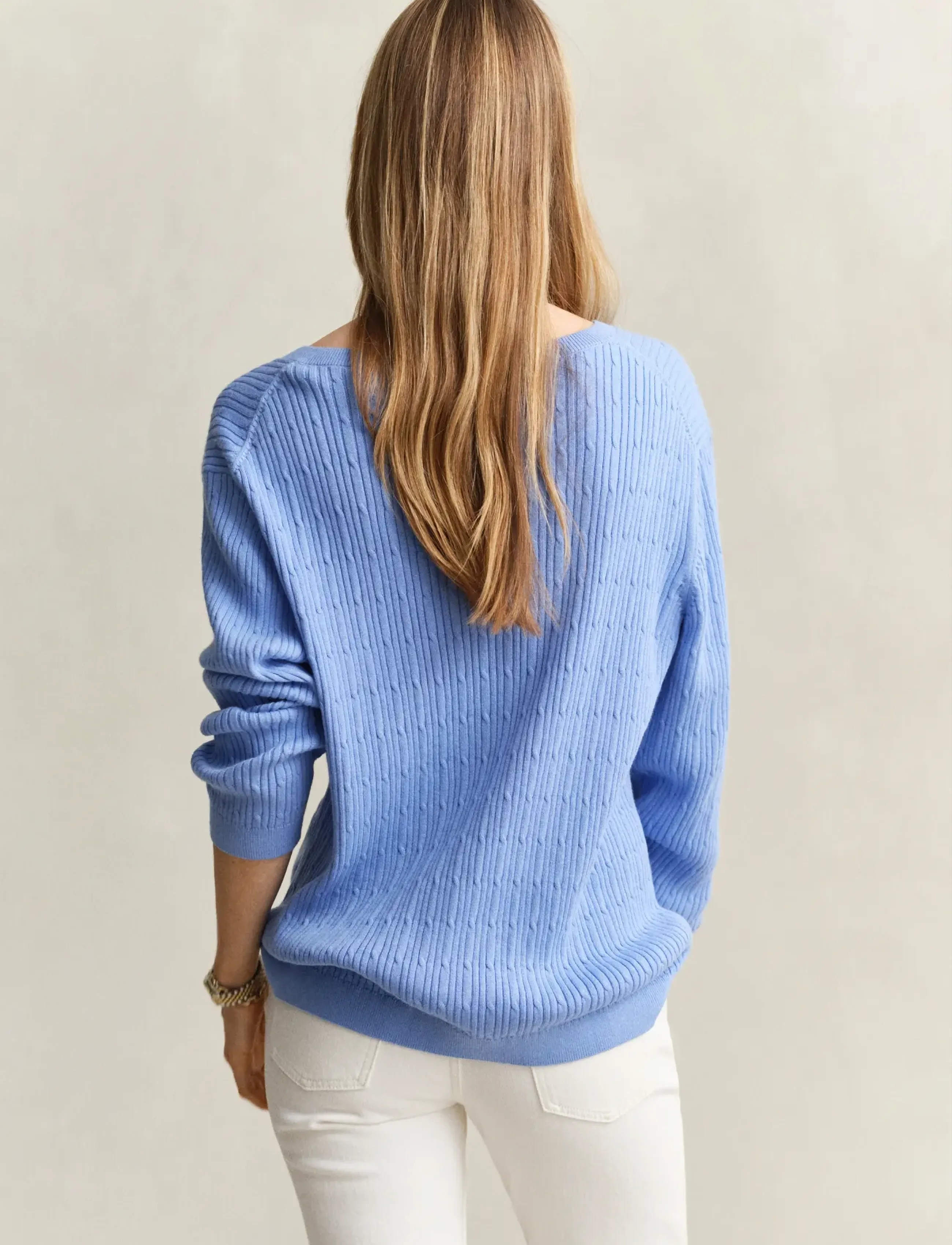 Gant - CABLE KNIT V-NECK - kaschmir - hydrangea blue - 2