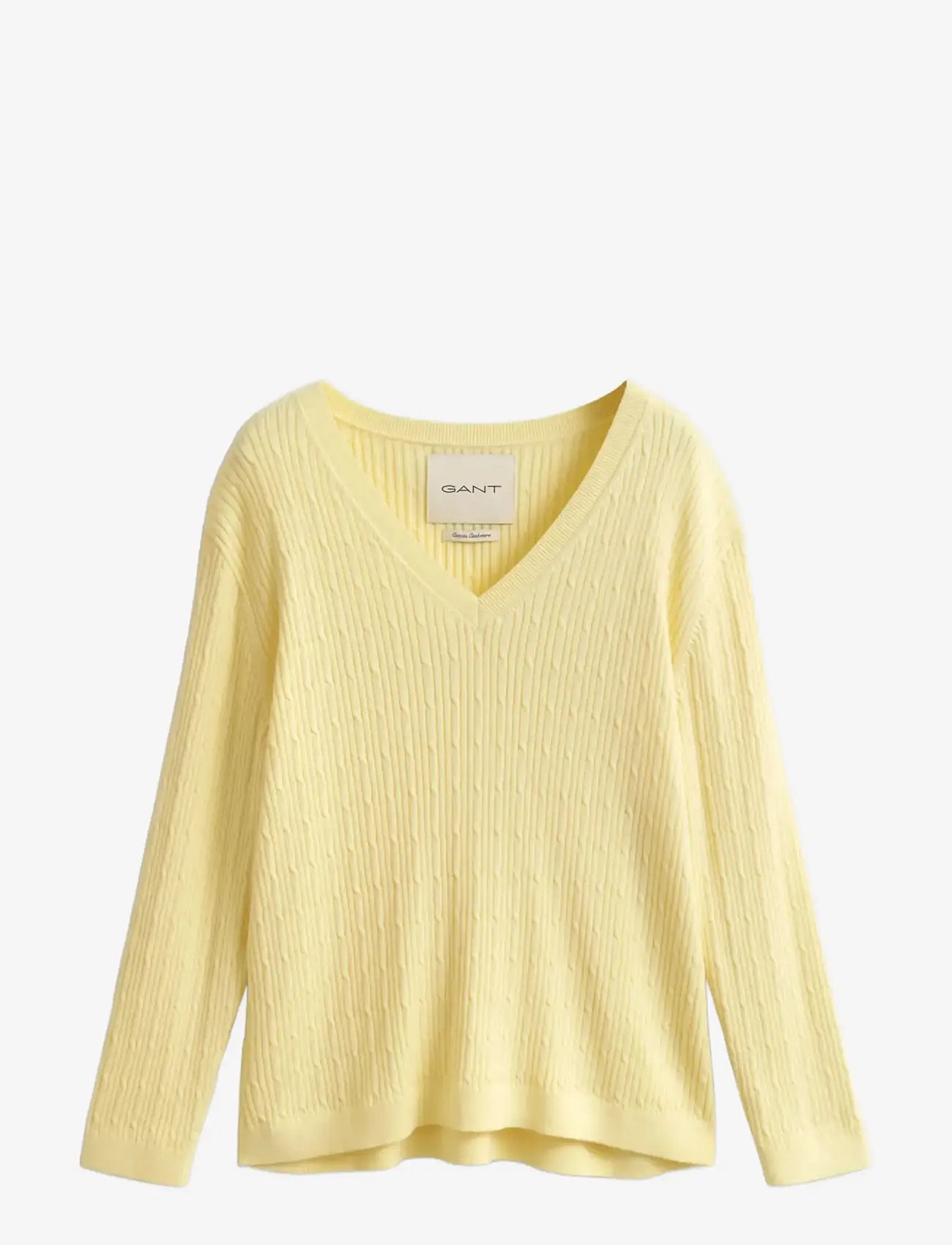 Gant - CABLE KNIT V-NECK - cashmere - vanilla yellow - 1