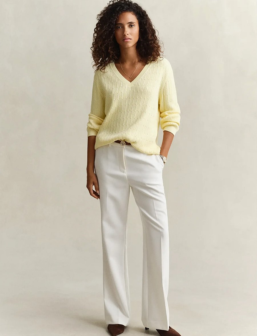 Gant - CABLE KNIT V-NECK - cachemire - vanilla yellow - 4