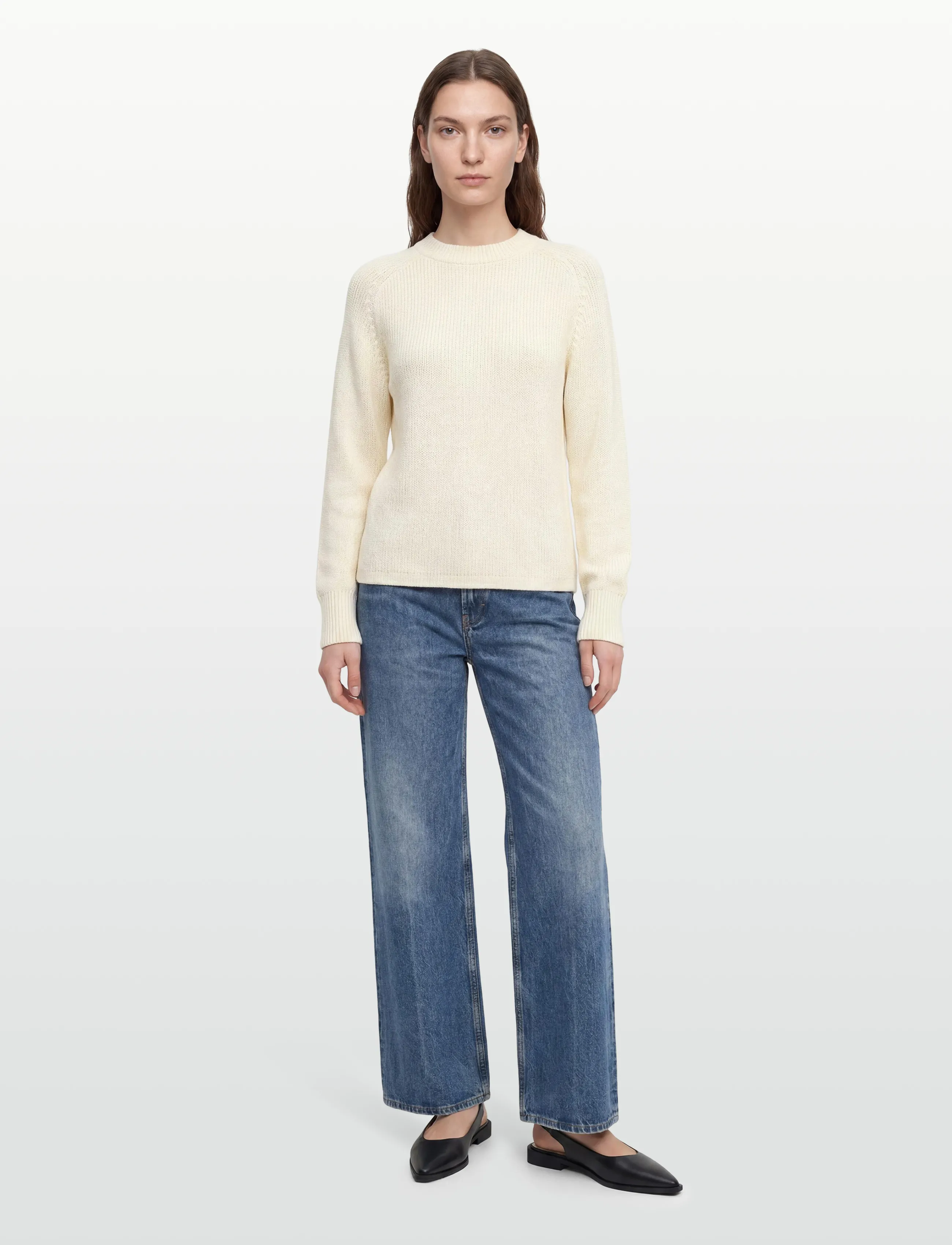 Gant Ribbed Knit Cotton C-Neck, S, Cream, Strik > Trøjer, Dame