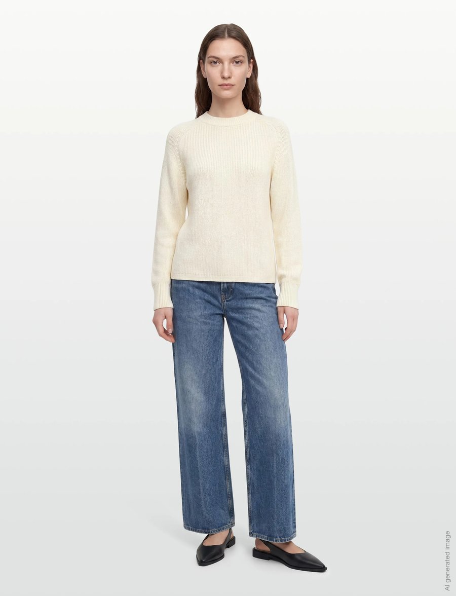 Gant - RIBBED KNIT COTTON C-NECK - striktrøjer - cream - 0