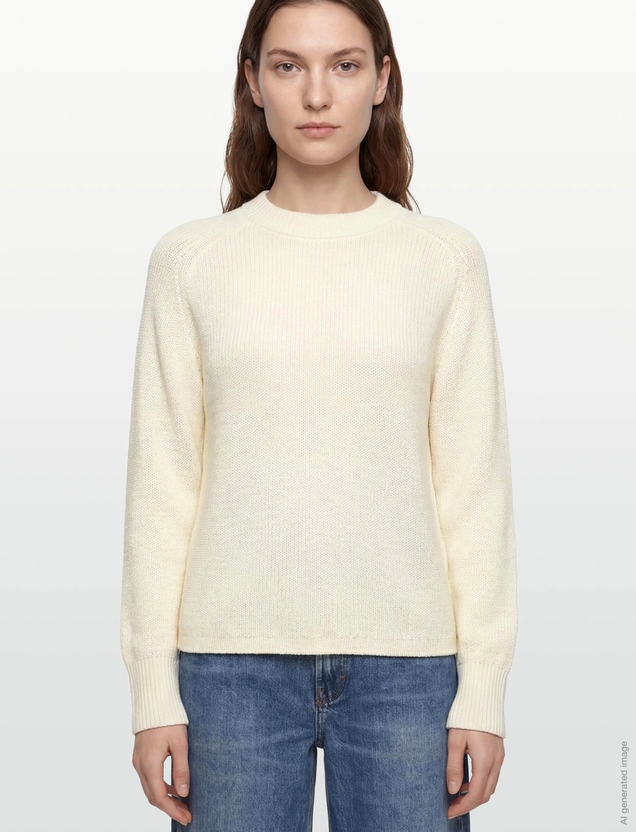 Gant - RIBBED KNIT COTTON C-NECK - striktrøjer - cream - 3