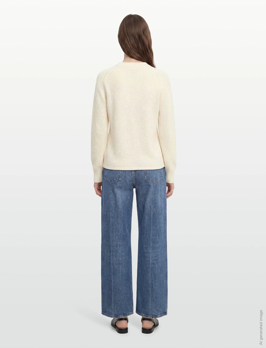 Gant - RIBBED KNIT COTTON C-NECK - striktrøjer - cream - 4