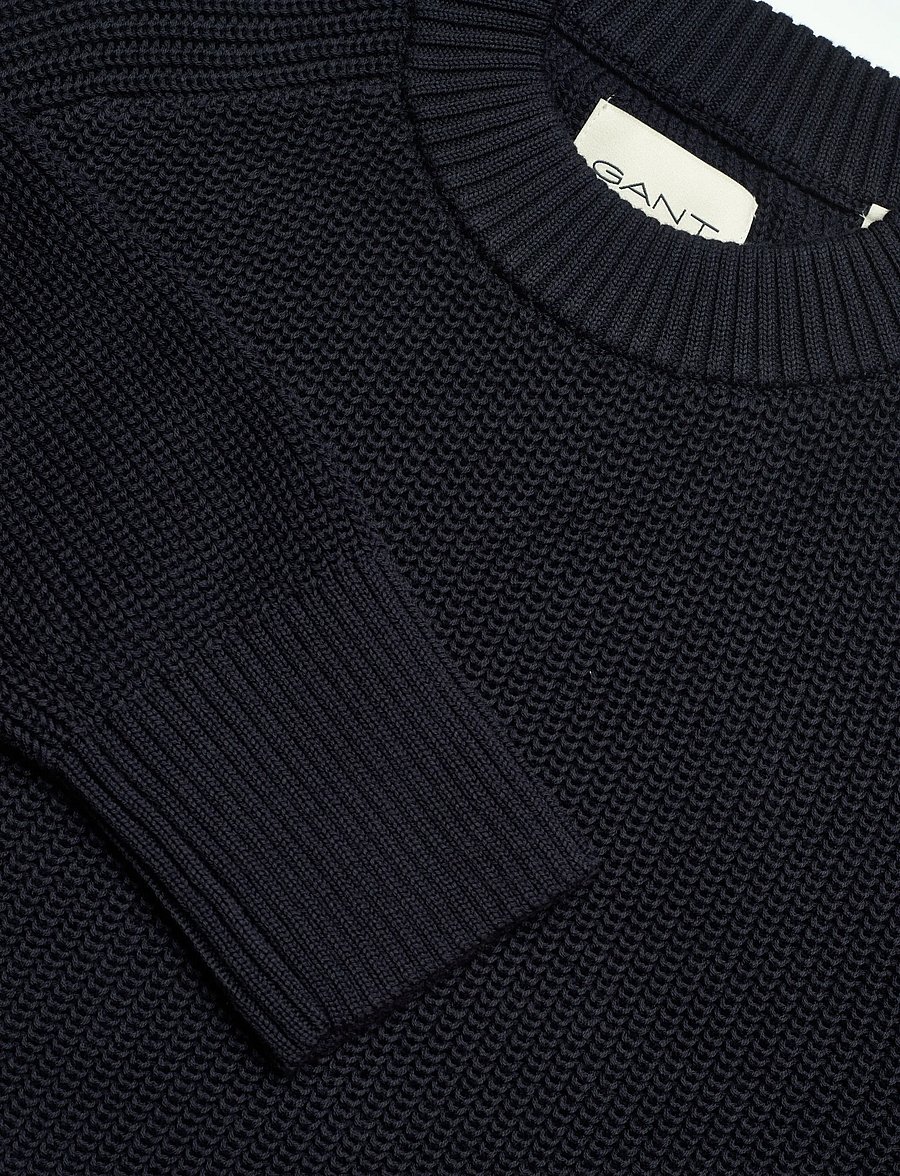 Gant - RIBBED KNIT COTTON C-NECK - striktrøjer - evening blue - 2