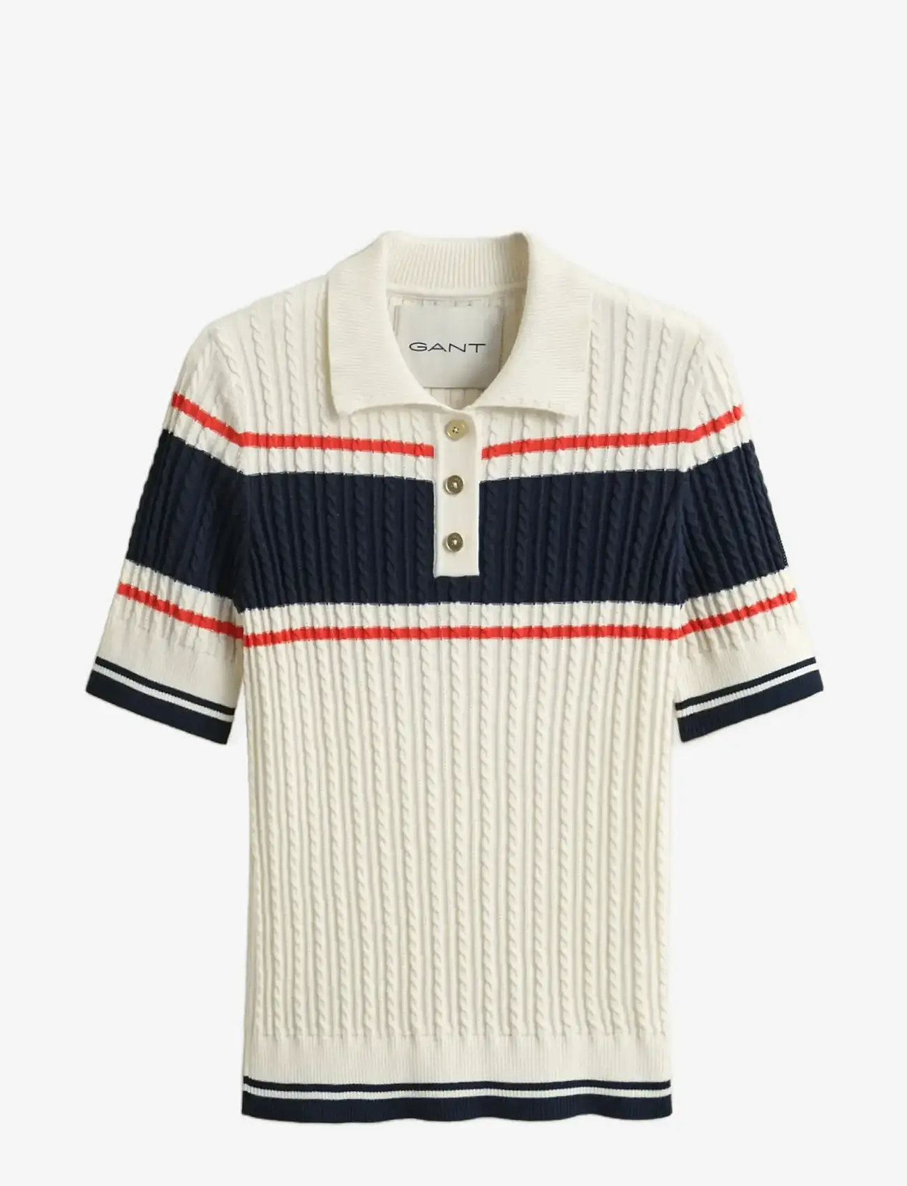 GANT - COTTON CABLE SS RUGGER - polosärgid - cream - 1