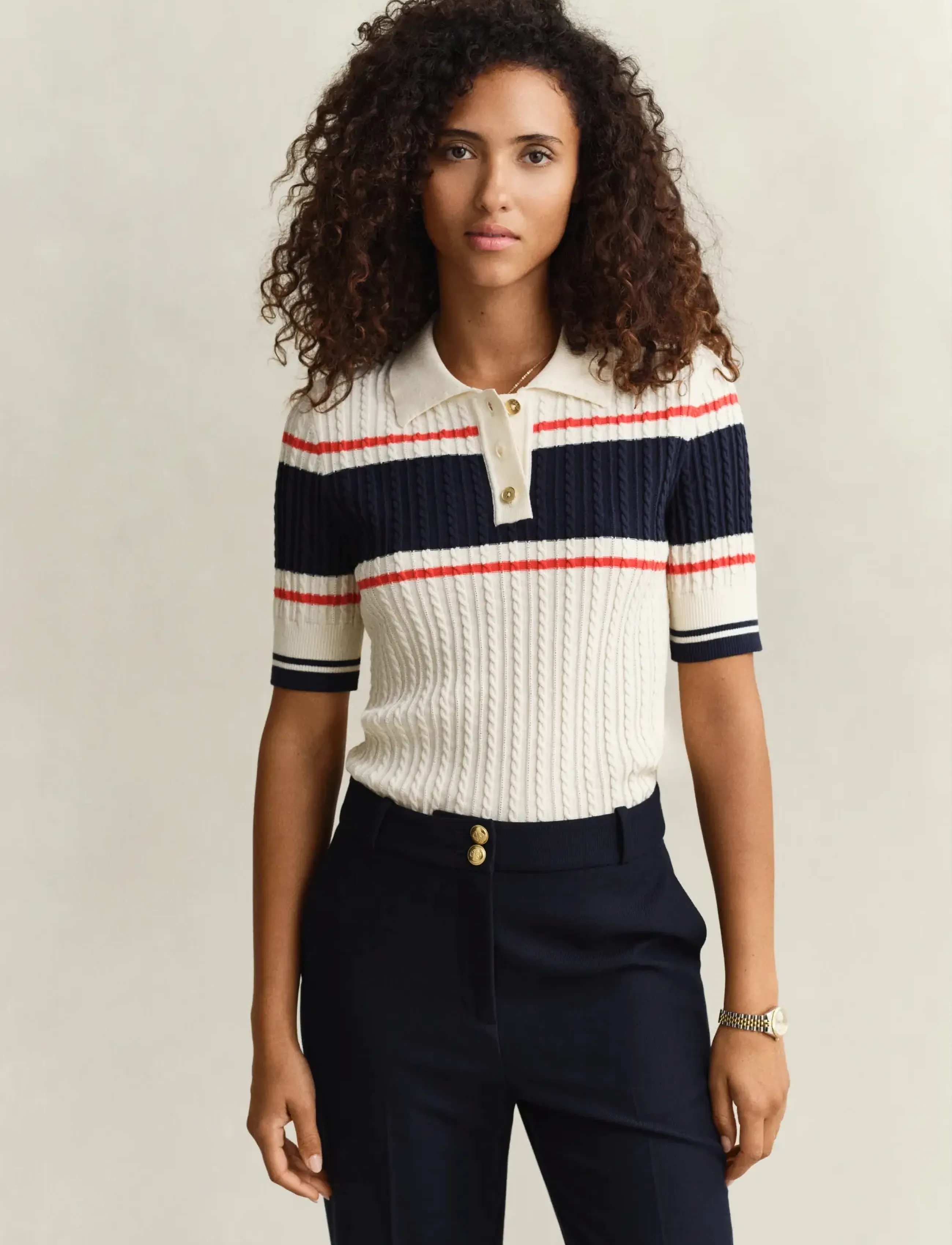 Gant COTTON CABLE SS RUGGER - T-shirts & Toppar - CREAM / cream