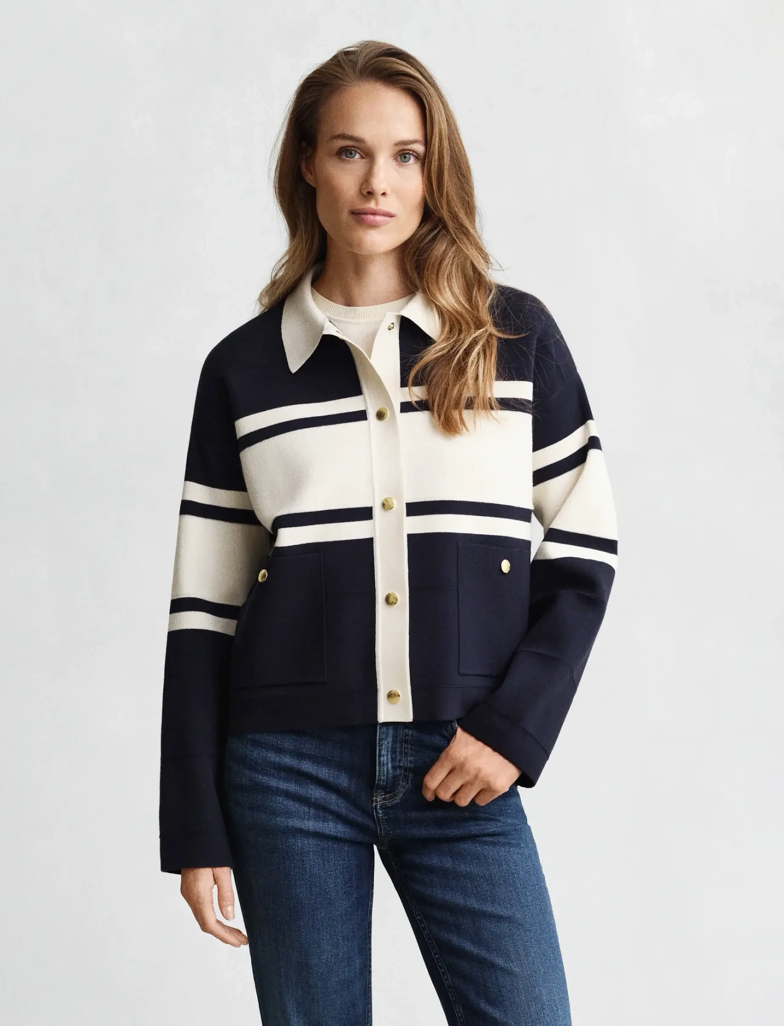 Gant Color Blocked Cardigan, XXL, Knitwear, Marineblau - Cardigans, Frauen