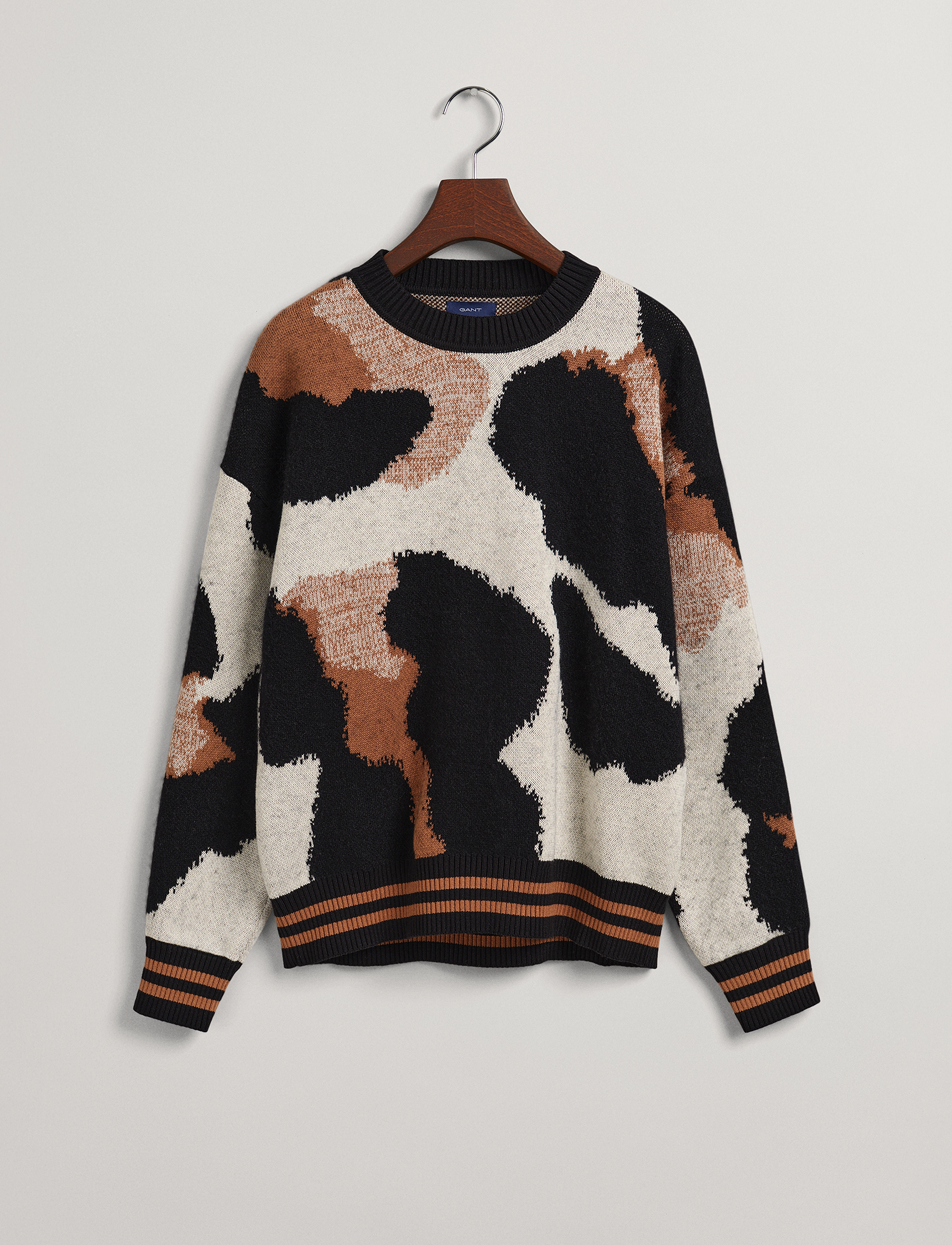 GANT - D2. LEOPARD INTARSIA C-NECK - black - 3