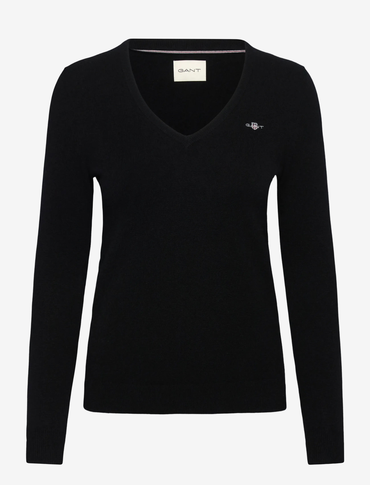 Gant - LAMBSWOOL BLEND V-NECK - trøjer - black - 0