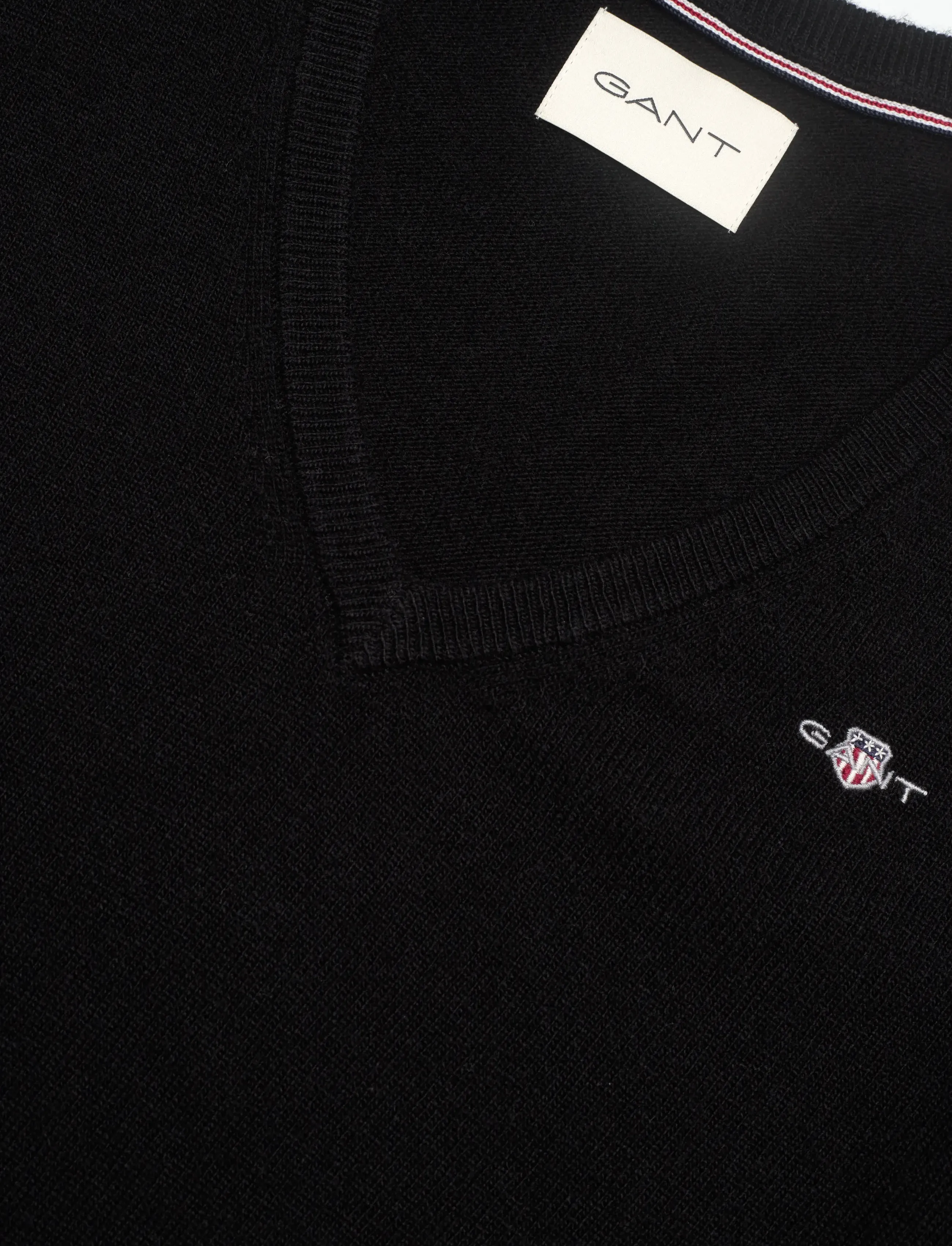 Gant - LAMBSWOOL BLEND V-NECK - trøjer - black - 2