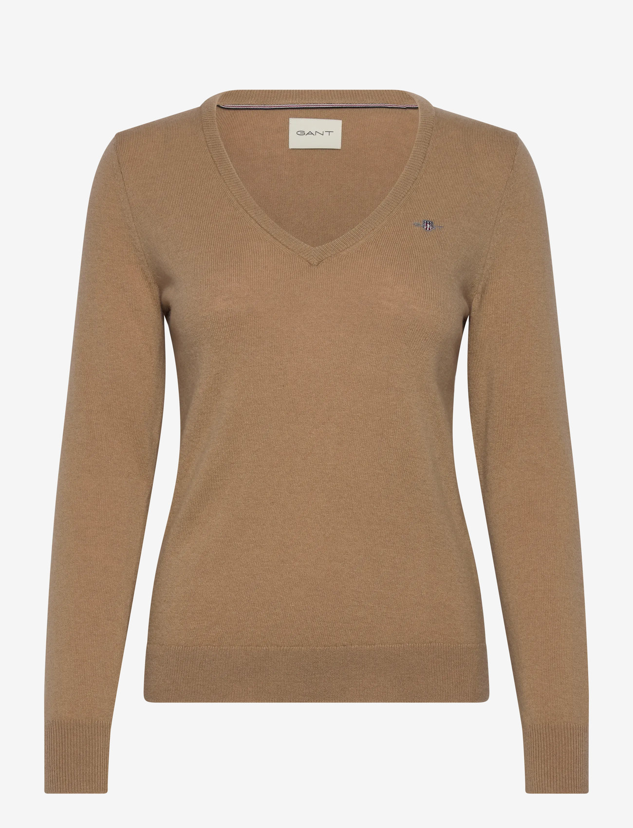 Gant - LAMBSWOOL BLEND V-NECK - trøjer - dark khaki - 0