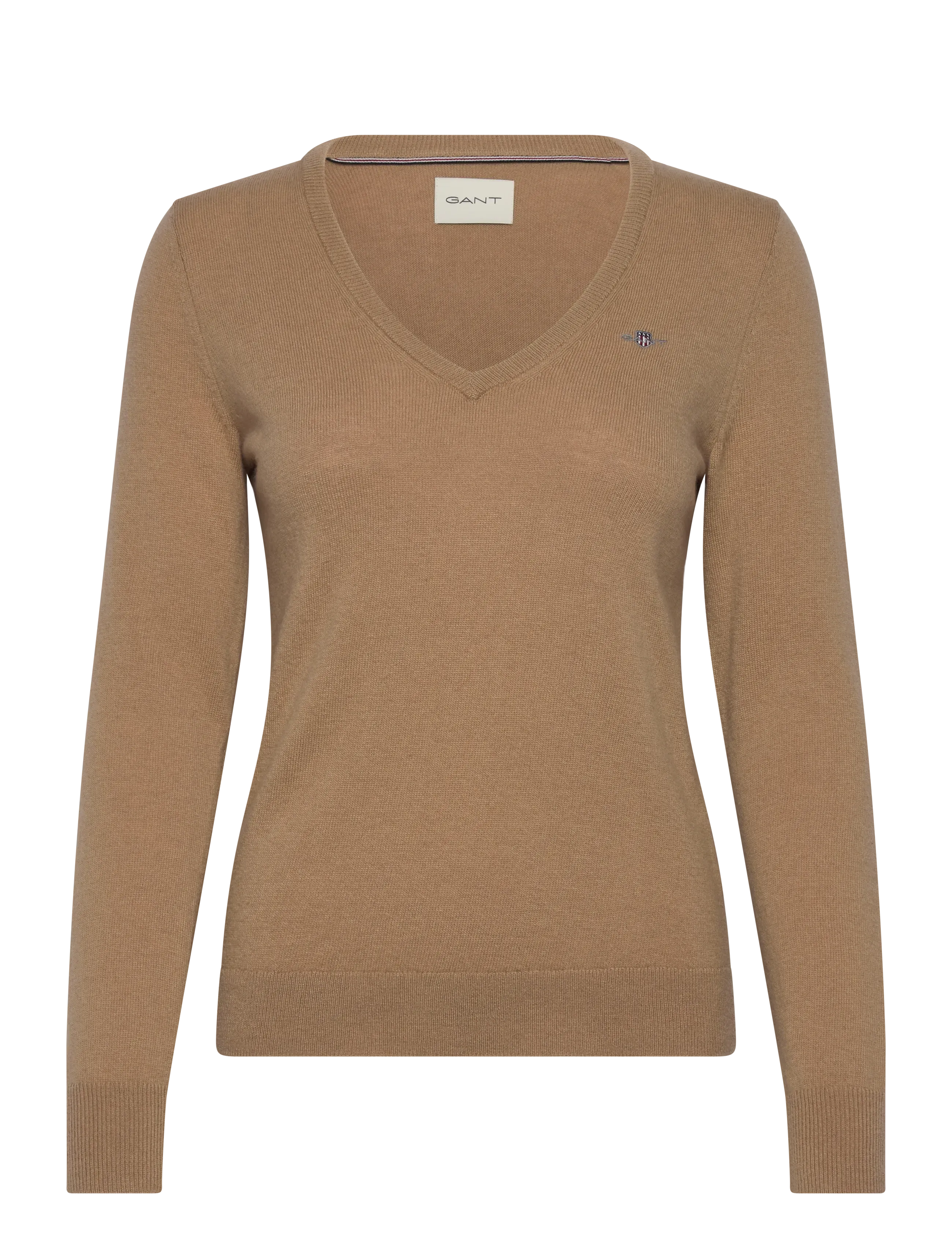 GANT LAMBSWOOL BLEND V-NECK - Kudumid - DARK KHAKI / beige