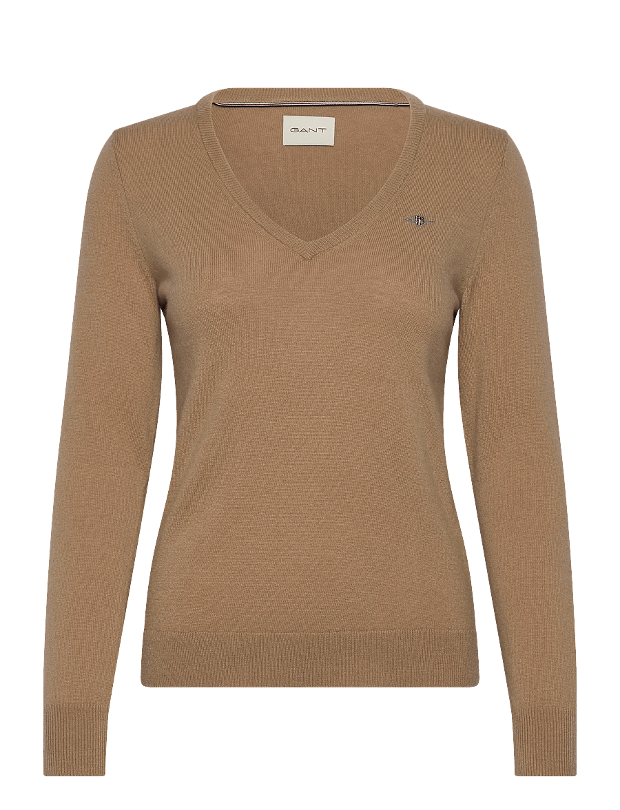 Gant - LAMBSWOOL BLEND V-NECK - dark khaki - 0
