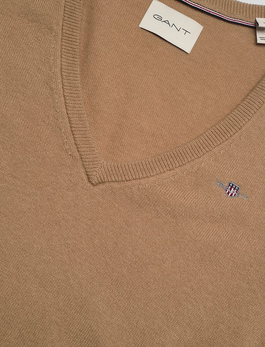 Gant - LAMBSWOOL BLEND V-NECK - dark khaki - 2
