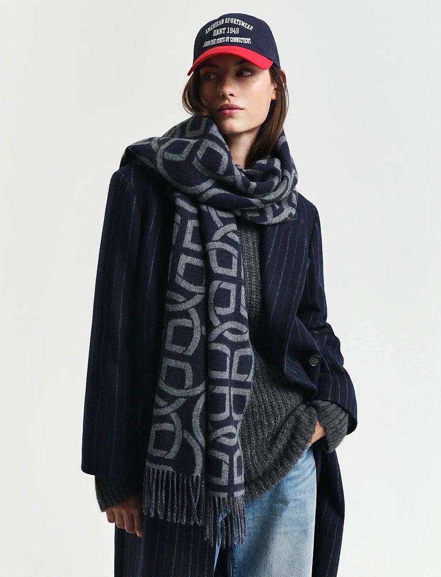 Gant - G PATTERN WOOL SCARF - halsdukar - evening blue - 0