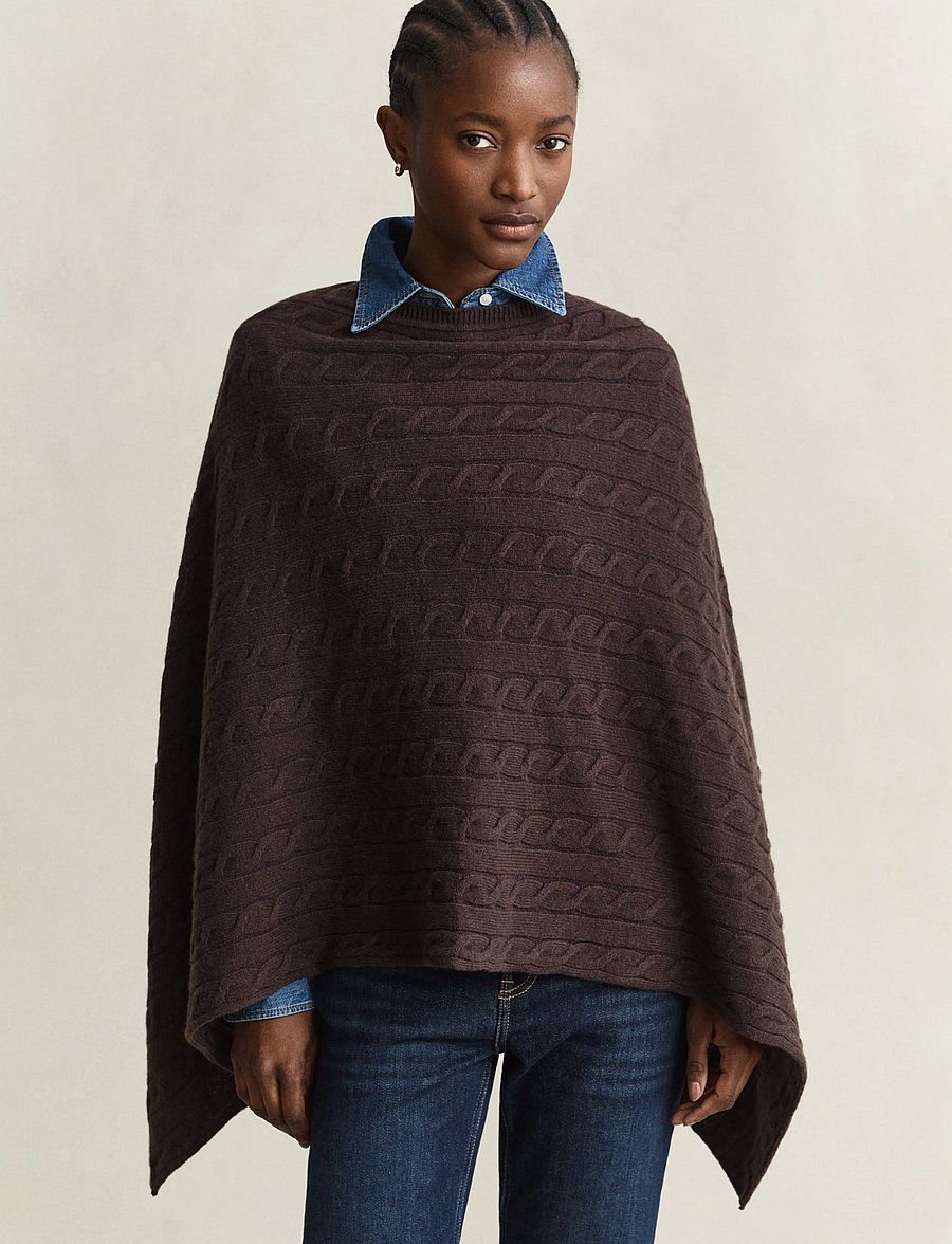 Gant - WOOL CABLE PONCHO - winter jackets - deep brown - 0