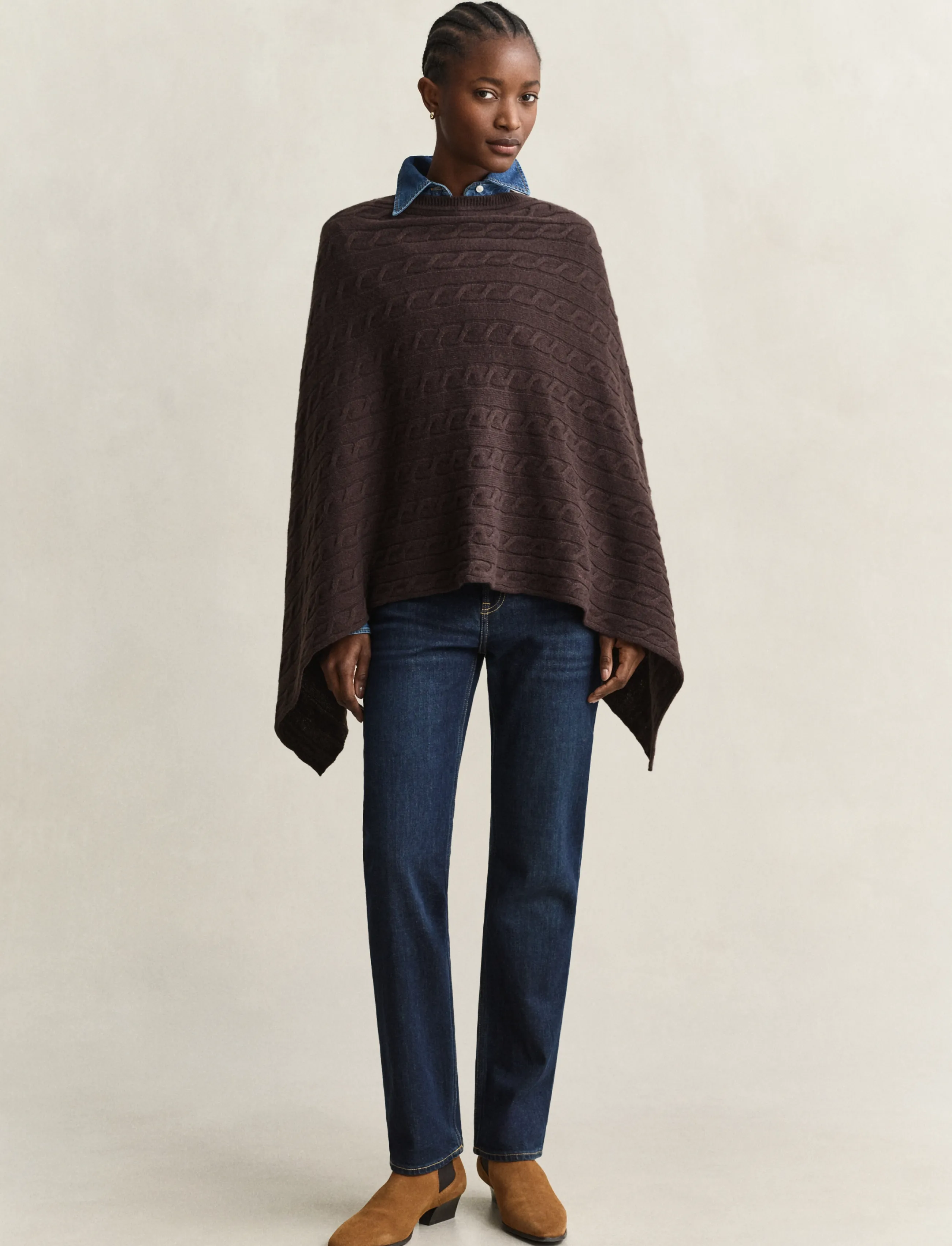 Gant - WOOL CABLE PONCHO - Üleriided - deep brown - 3