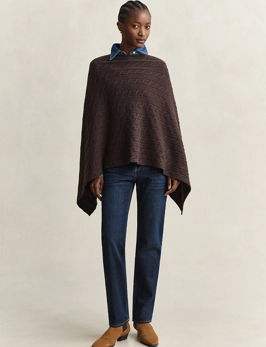 Gant - WOOL CABLE PONCHO - winter jackets - deep brown - 3