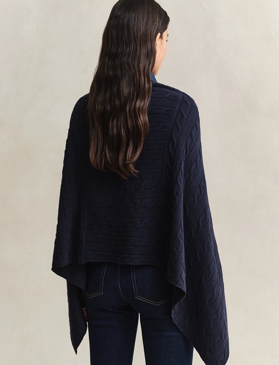 Gant - WOOL CABLE PONCHO - vinterjakker - evening blue - 3