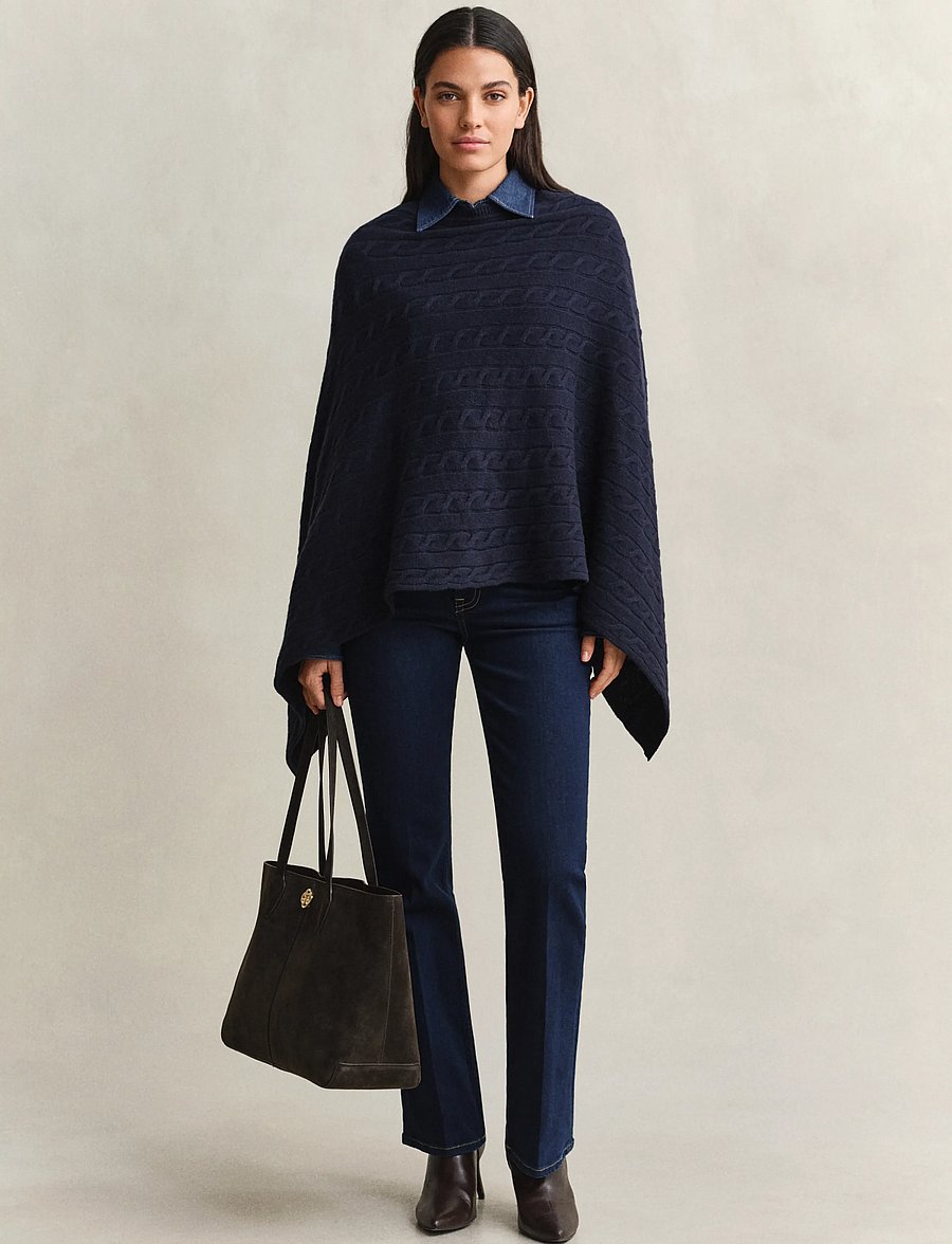 Gant - WOOL CABLE PONCHO - vinterjakker - evening blue - 4
